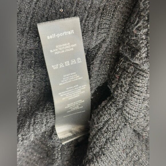 🆕 SELF PORTRAIT 🧿 NWOT Black Textured Peplum Knit Jacket - Sz Large - Picture 14 of 16
